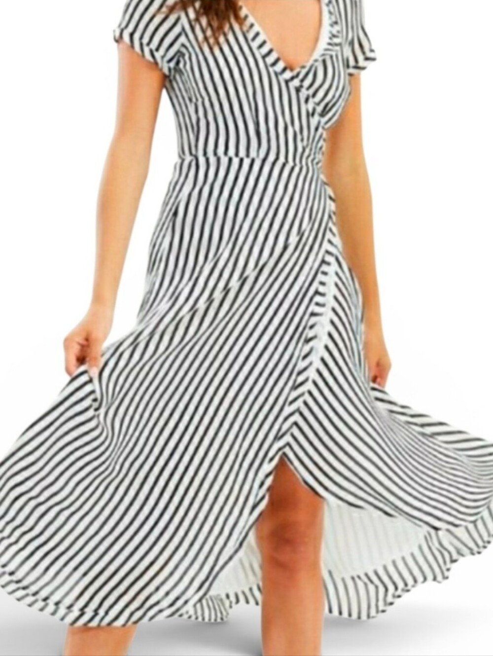 BARDOT X REVOLVE Black & White Striped Belted Wrap Dress - XS